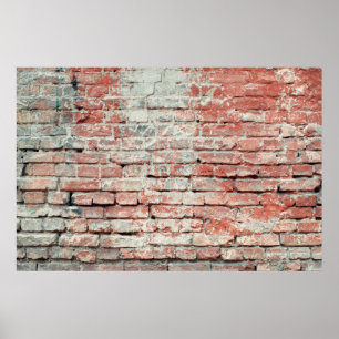 Roter, alter, abgenutzter Backstein Wandstruktur H Poster