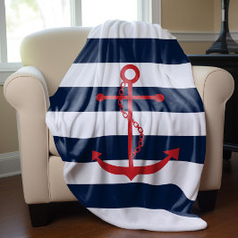 Roter Anker auf blauen Streifen Fleecedecke