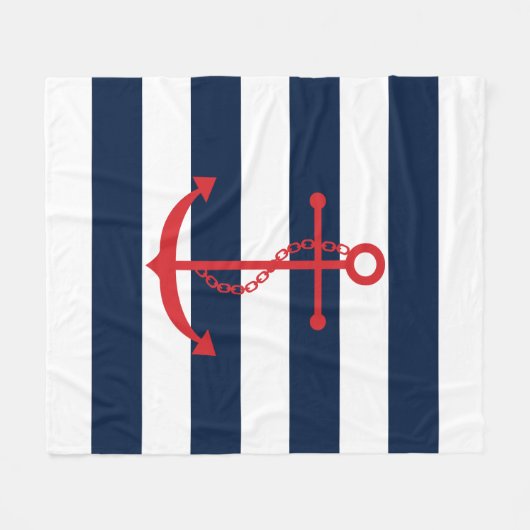 Roter Anker auf blauen Streifen Fleecedecke (Vorderseite (Horizontal))