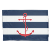 Roter Anker auf blauen Streifen Kissenbezug (Vorderseite)