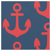 Roter Anker auf Marine-Blau-Hintergrund-Muster Stoff (Nahaufnahme)
