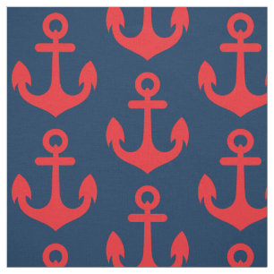 Roter Anker auf Marine-Blau-Hintergrund-Muster Stoff