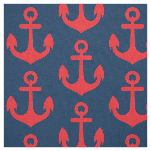 Roter Anker auf Marine-Blau-Hintergrund-Muster Stoff (Muster)