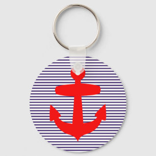 Roter Anker mit Marine-Blau-Bretone-Streifen Schlüsselanhänger