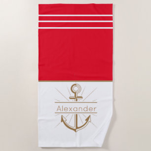Roter Anker Nautic Monogram Name Bath Tow Strandtuch