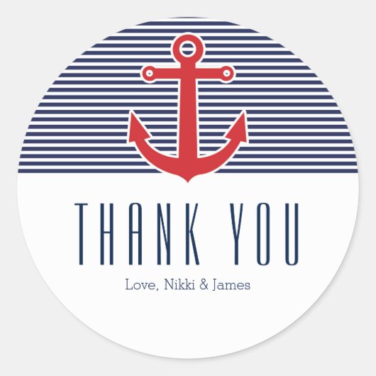 Roter Anker Nautical Blue & White Striping Sticker (Vorderseite)