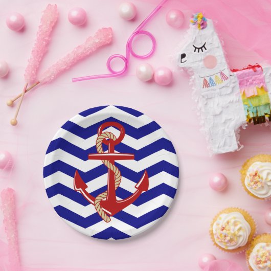 Roter Anker Zickzack Streifen Pappteller (Party)