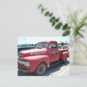 Roter antiker LKW Postkarte (Stehend Vorderseite)