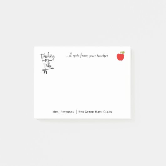 Roter Apfel lustige Typografie Zitat Lehrer Name Post-it Klebezettel (Vorderseite)