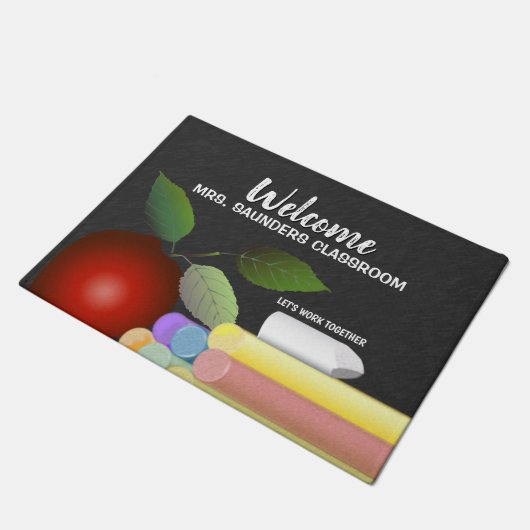 Roter Apfel und Chalk | Lehrer Fußmatte (Schrägansicht)