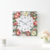 Roter Apple blüht grüne Blätter Wall Clock Quadratische Wanduhr (Zuhause)
