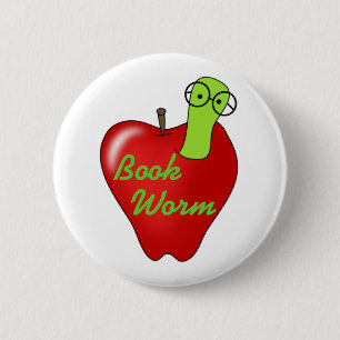 Roter Apple-Buch-Wurm Button