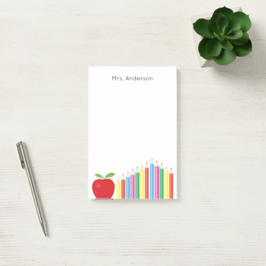 Roter Apple und farbiger Bleistift-Lehrer Post-it Klebezettel (Büro)