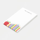 Roter Apple und farbiger Bleistift-Lehrer Post-it Klebezettel (angewinkelt)