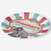 Roter Aquamariner Blauer Vintager Circus Geburtsta Pappteller (Schrägansicht)