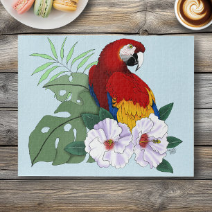 Roter Ara Papagei Tropischer Weißer Hibiskus Blume Puzzle