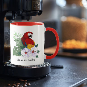 Roter Ara Papagei Tropischer Weißer Hibiskus Flora Tasse