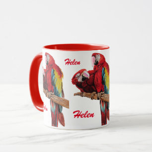 Roter Ara Papagei Vogel Damen Name Aquarell Tasse