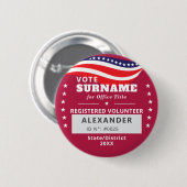 ROTER Autorisierter Freiwilliger 2026 Halbzeitwahl Button (Vorne & Hinten)
