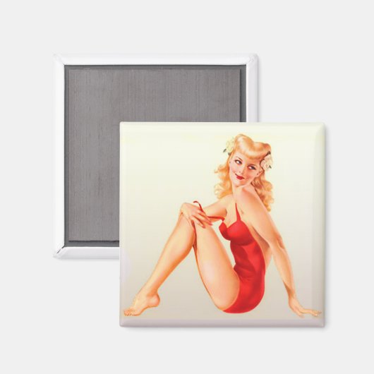 Roter Badeanzug Blonde Vixen Pinup Magnet (Vorderseite/Rückseite)