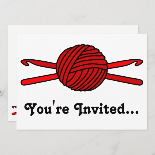 Roter Ball der Garn-u. Häkelarbeit-Haken Einladung (Vorne/Hinten)