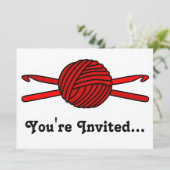 Roter Ball der Garn-u. Häkelarbeit-Haken Einladung (Stehend Vorderseite)