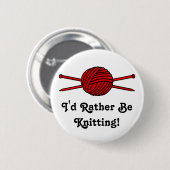 Roter Ball des Garns u. der Stricknadeln Button (Vorne & Hinten)