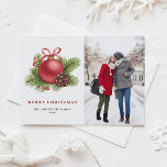 Roter Ball Foto Wasserfarbe Weihnachten<br><div class="desc">Frohe Weihnachten | Senden Sie mit dieser individuell gestaltbaren Weihnachtspostkarte Urlaubsgrüße an Familie und Freunde. Es ist mit einem festlichen Aquarellverzierung aus rotem Ball mit Winterbeeren,  Pineconen und Kiefernnadeln ausgestattet. Personalisieren Sie diese,  indem Sie Ihre Daten hinzufügen. Dieses Foto Weihnachts-Postkarte ist in anderen Cardstock erhältlich. Matching-Elemente sind verfügbar.</div>