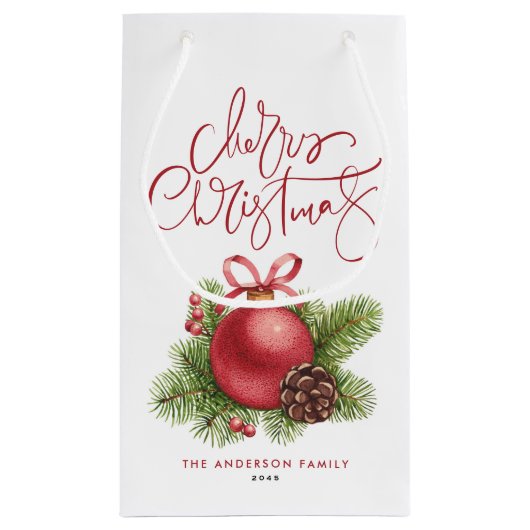 Roter Ball Ornament Wasserfarbe Frohe Weihnachten Kleine Geschenktüte (Rückseite)