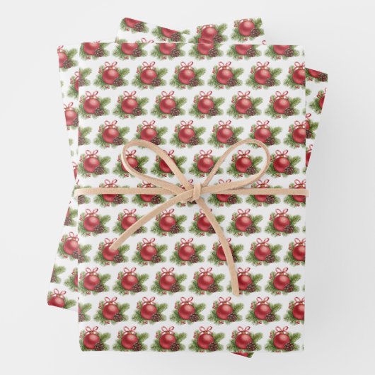 Roter Ball Ziermuster Weihnachten Geschenkpapier Set (Beispiel)