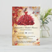 Roter Ballgown Blumen Blume Braut zu bestechen Einladung (Stehend Vorderseite)