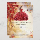 Roter Ballgown Blumen Blume Braut zu bestechen Einladung (Vorne/Hinten)