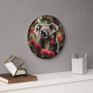 Roter Banksienbaum mit Koala-Bär, Große Wanduhr