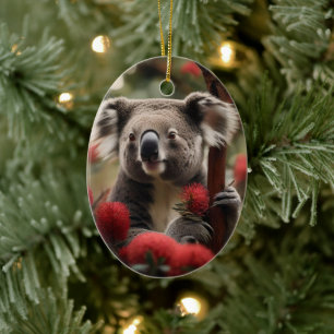 Roter Banksienbaum mit Koala-Bär, Keramik Ornament