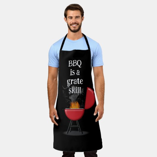 Roter Barbecue-Grill in Flammen mit lustigem Text Schürze (Getragen)
