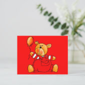 Roter Bärenballon des Kindes Postkarte (Stehend Vorderseite)