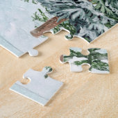 Roter Barn Bäume Schnee Winterlandschaft Puzzle (Seite)