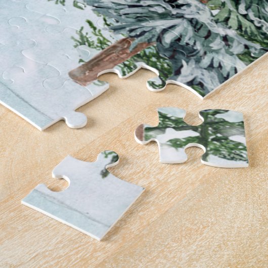 Roter Barn Bäume Schnee Winterlandschaft Puzzle (Seite)