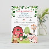 Roter Barn Grüner Traktor Bauernhof Geburtstag Einladung (Stehend Vorderseite)