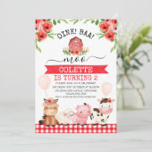 Roter Barn Oink Baa Moo Landtiere Geburtstag Einladung (Stehend Vorderseite)