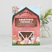 Roter Barn Oink Baa Moo Landtiere Geburtstag Einladung (Stehend Vorderseite)