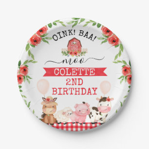 Roter Barn Oink Baa Moo Landtiere Geburtstag Pappteller