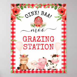 Roter Barn Oink Baa Moo Landtiere Geburtstagsparty Poster