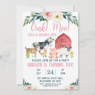 Roter Barn Oink Moo Farm Geburtstag Einladung
