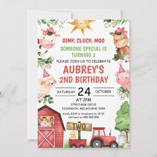 Roter Barntracker Tiere Einladung zum Geburtstag (Vorderseite)