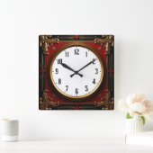 Roter Barock Quadratische Wanduhr (Zuhause)