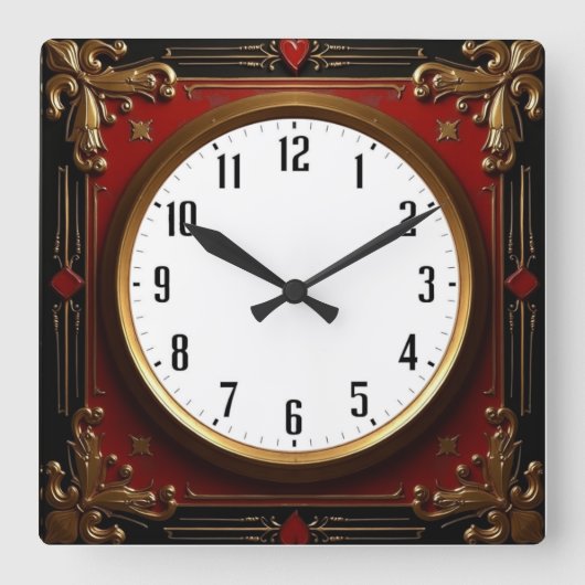 Roter Barock Quadratische Wanduhr (Vorderseite)