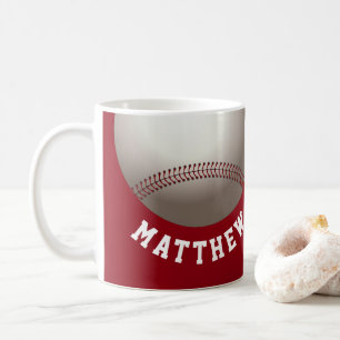Roter Baseball mit personalisiertem Namen Sport Kaffeetasse