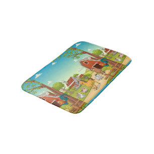 Roter Bauernhof Stall und Landtiere Badematte