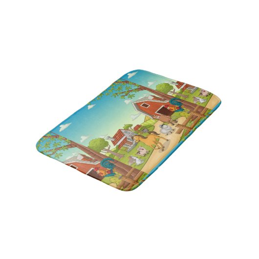 Roter Bauernhof Stall und Landtiere Badematte (Schrägansicht)